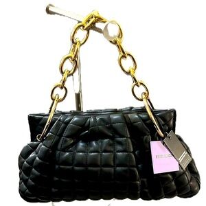 House of Want Chill Framed Clutch Vegan Leather, Black Quilt